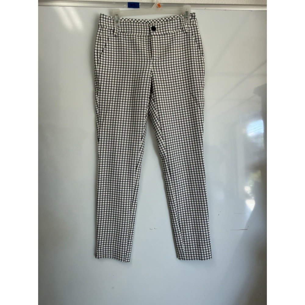 Women's Black and White Grid Checkered Mid Rise Slim Leg Ankle Pants Size 2
